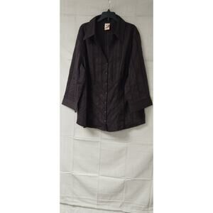 Faded Glory Womens Shirt Plus Stretch Button Up Metallic Striped Brown 18W/20W